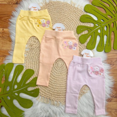 Kit 3 Calças - Galinhos de Flores - Amarelo, Salmão e Rosa